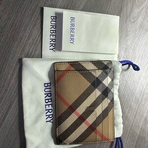 Burberry Beige and Black Plaid Card Holder